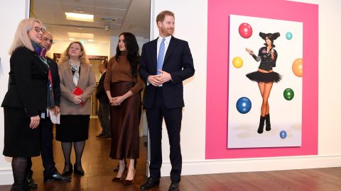 Prince Harry and Meghan, Duchess of Sussex, view a special exhibition of art by indigenous Canadian artist Skawennati.