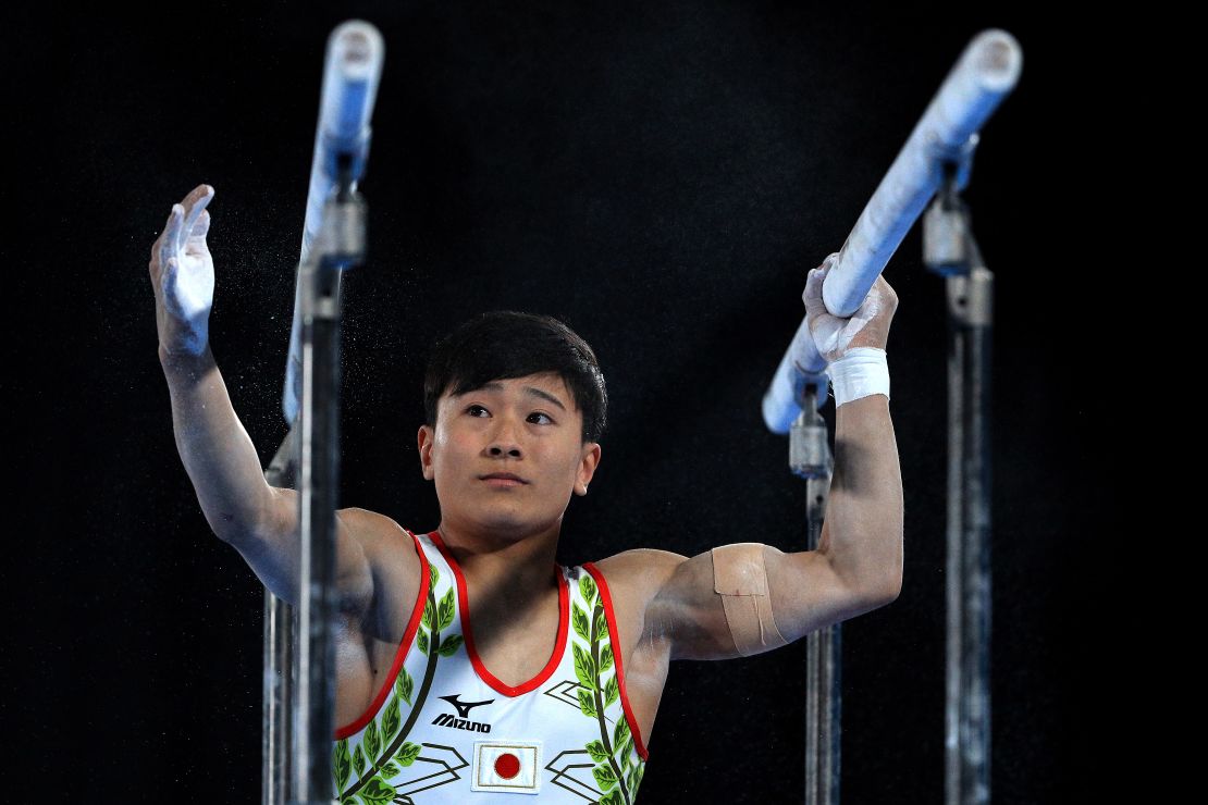 Takeru Kitazono prepares for the parallel bars event at the 2018 Youth Olympics.