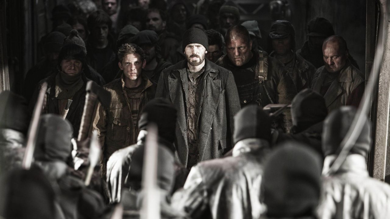 Jamie Bell and Chris Evans in "Snowpiercer," Bong's post-apocalyptic film from 2013 in which humanity survives on an ever-moving train with a rigid class system separated by carriages.