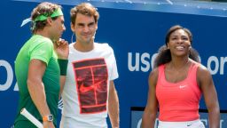 NEW YORK, NY - AUGUST 29:  (L-R) Rafael Nadal, Roger Federer and Sernea Williams attend the 20th Annual Arthur Ashe Kids' Day at USTA Billie Jean King National Tennis Center on August 29, 2015 in the Queens borough of New York City.  (Photo by Steven Henry/Getty Images)