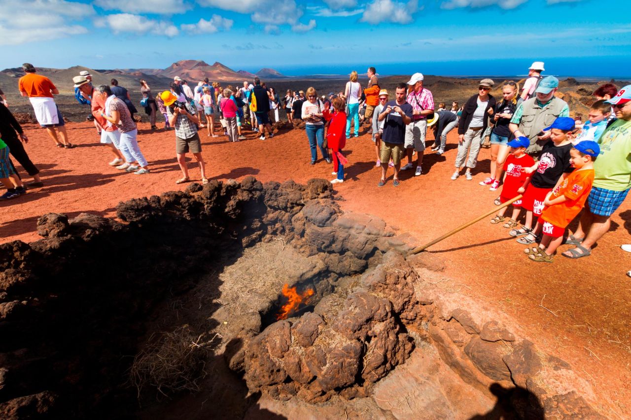 Geothermal energy powers barbecues at the Timanfaya National Park at Lanzarote.