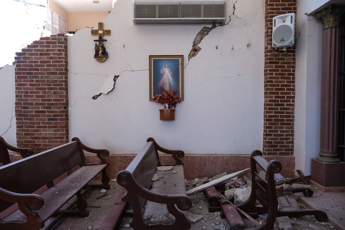 Rubble is seen at the Church of the Immaculate Conception in Guayanilla, Puerto Rico.