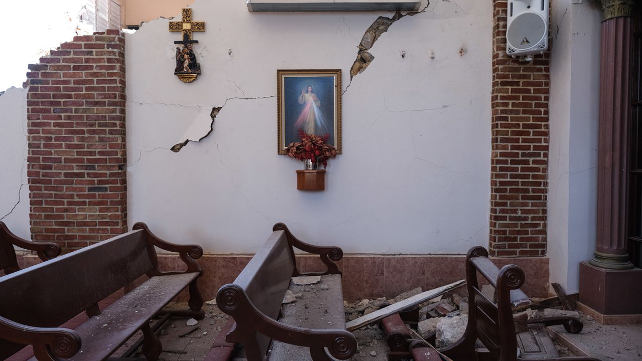 Rubble is seen at the Church of the Immaculate Conception in Guayanilla, Puerto Rico.
