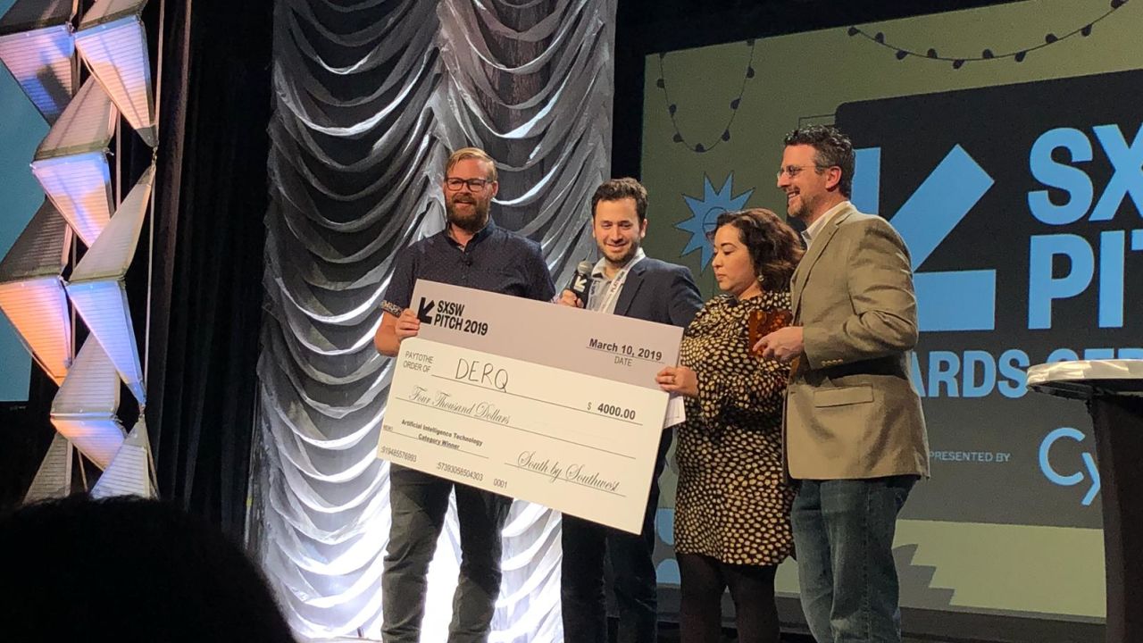 Georges Aoude, co-founder and CEO of Derq, receiving the SXSW 2019 best AI Startup award.