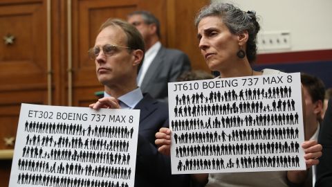 Michael Stumo and his wife Nadia Milleron, parents of Samya Rose Stumo, who was killed when Ethiopian Airlines Flight ET302 crashed, listen to testimony during a House Transportation and Infrastructure Committee hearing on Capitol Hill June 19, 2019 in Washington, DC. 