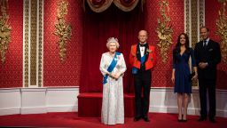 Duke and Duchess of Sussex statement. The empty space left next to the figures of Queen Elizabeth II, the Duke of Edinburgh, and the Duke and Duchess of Cambridge, as Madame Tussauds London moved its figures of the Duke and Duchess of Sussex from its Royal Family set to elsewhere in the attraction, in the wake of the announcement that they will take a step back as "senior members" of the royal family, dividing their time between the UK and North America. Picture date: Thursday January 9, 2020. See PA story ROYAL Sussex Tussauds. Photo credit should read: Victoria Jones/PA Wire URN:49456859 (Press Association via AP Images)