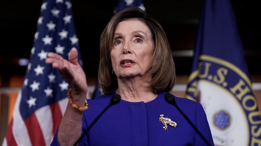 Speaker of the House Nancy Pelosi, D-Calif., meets with reporters following escalation of tensions this week between the U.S. and Iran, Thursday, Jan. 9, 2020, on Capitol Hill in Washington.