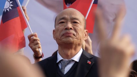 Han Kuo-Yu, Taiwan's main opposition Kuomintang (KMT) presidential candidate, attends a campaign rally in Tainan in southern Taiwan on January 4, 2020.