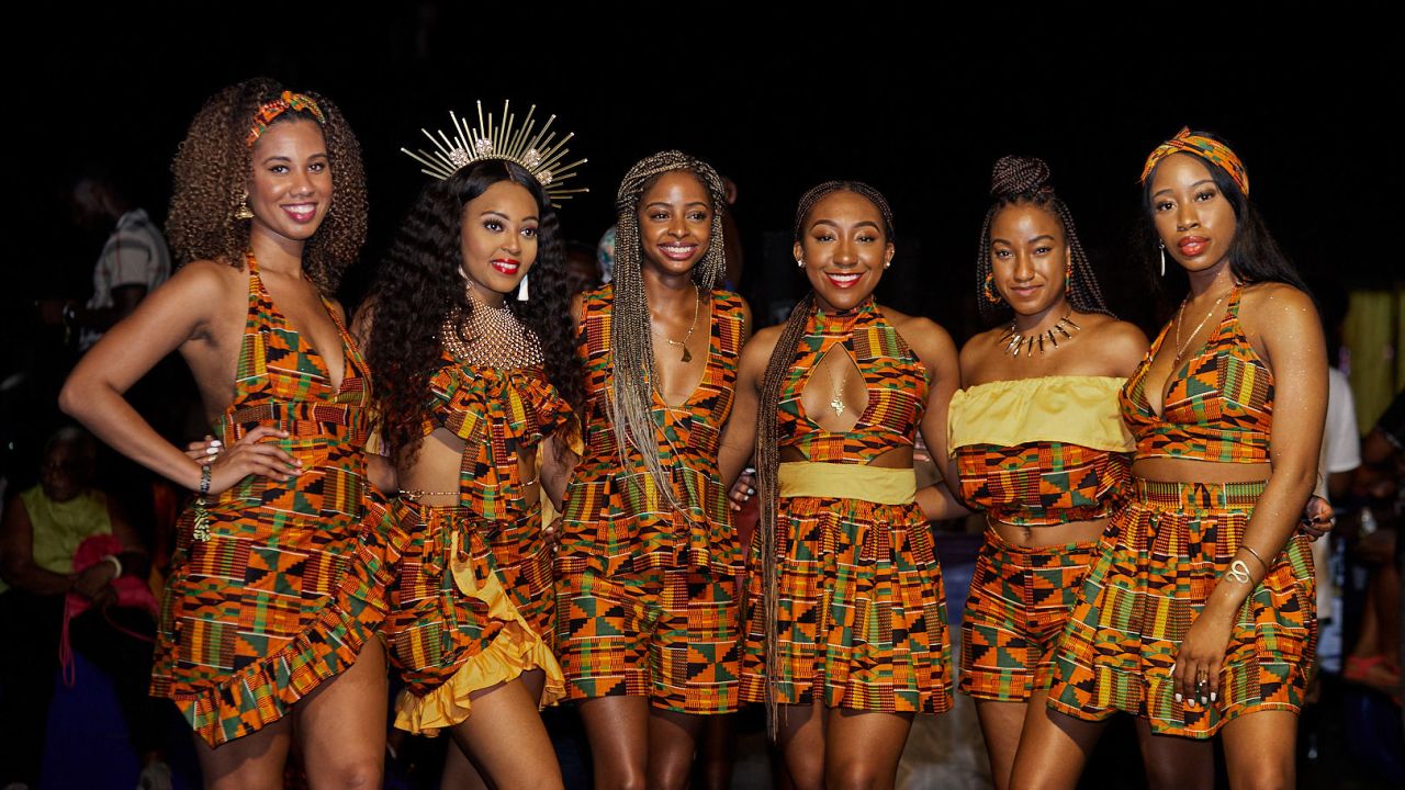 Festival attendees in matching Kente at Afrochella.