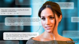 This photo illustration shows actual tweets directed at Meghan Markle and Prince Harry this week