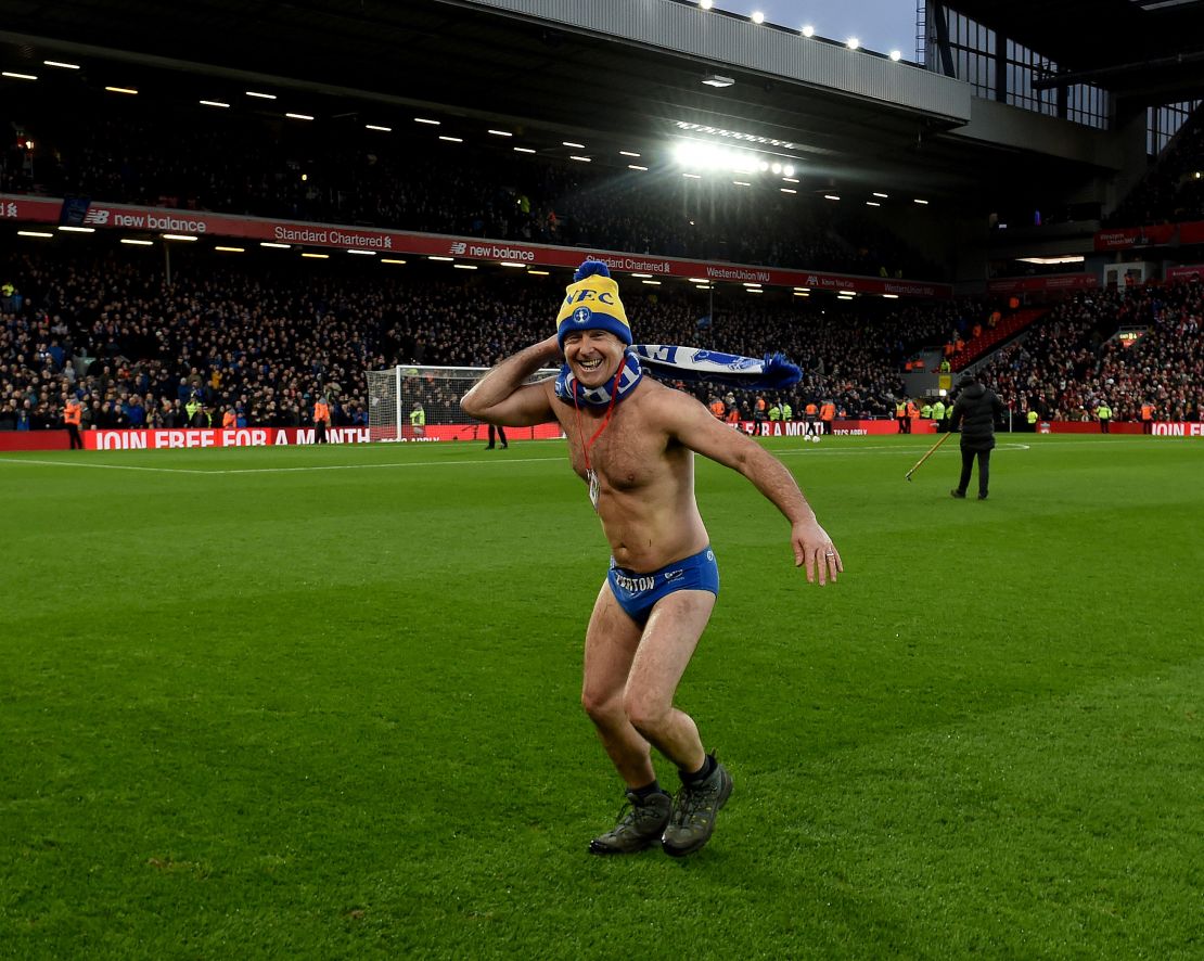 Speedo Mick was a guest for the FA Cup match between Liverpool and Everton.