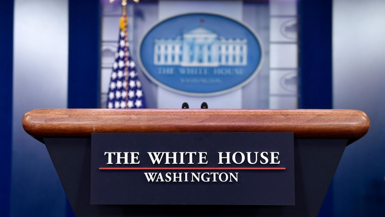 The White House podium at the White House in Washington, in January 2019. 