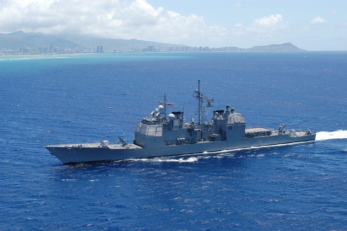 The guided-missile cruiser USS Vincennes is pictures off Honolulu in 2005.