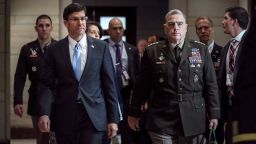 Secretary of Defense Mark Esper and Chair of the Joint Chiefs of Staff Gen. Mark Milley arrive for briefing with members of the U.S. House of Representatives about the situation with Iran, at the U.S. Capitol on January 8, 2020 in Washington, DC. 