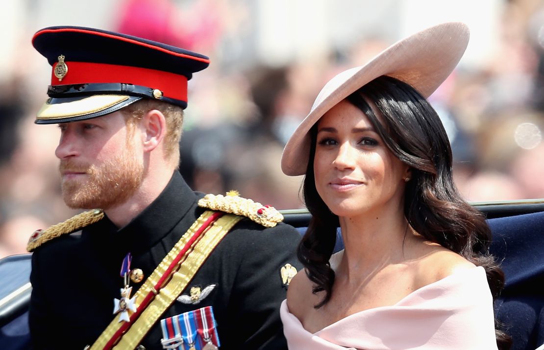 Harry and Meghan during Trooping The Colour on the Mall on June 9, 2018 in London, England. 