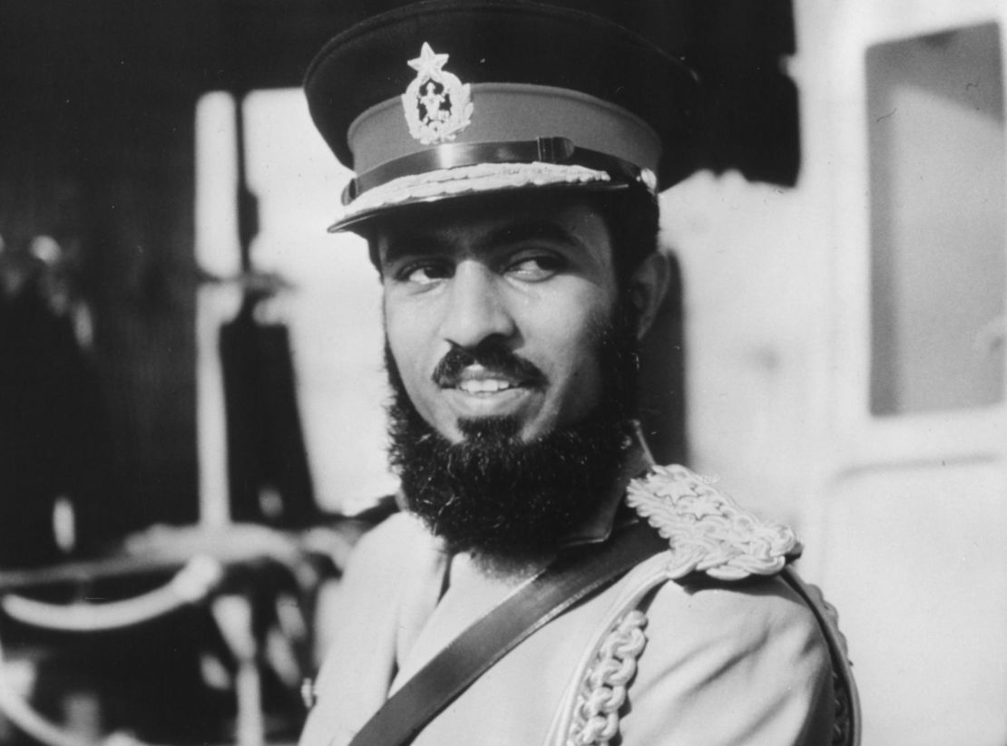 A portrait of Qaboos Bin Said Al Said in military uniform, circa 1970.