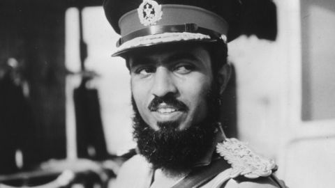 A portrait of Qaboos Bin Said Al Said in military uniform, circa 1970.