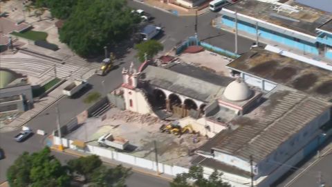 An aerial photo shows the destruction at the the Church of the Immaculate Conception in Guayanilla.