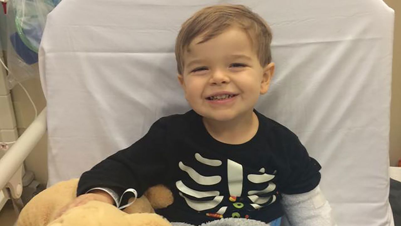 John Oliver in the hospital, in his Halloween costume, the day he received a treatment.