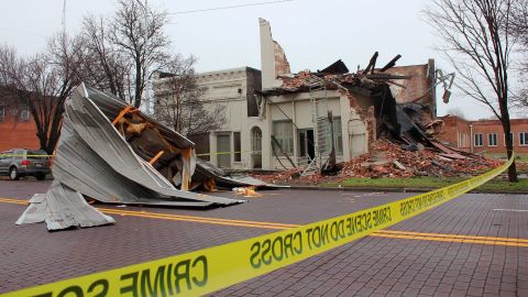 The storm destroyed a Main Street business in Greenville, Mississippi, on Saturday. 