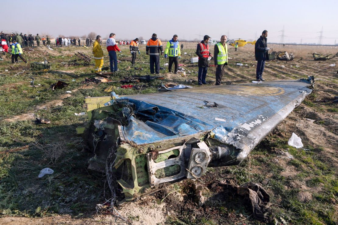 The site of the Ukrainian airliner crash near Tehran in January 2020.