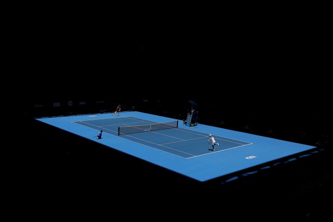 Aleksandre Metreveli and Go Soda compete in their men's singles tennis match during the ATP Cup in Perth, Australia, on Monday, January 6.