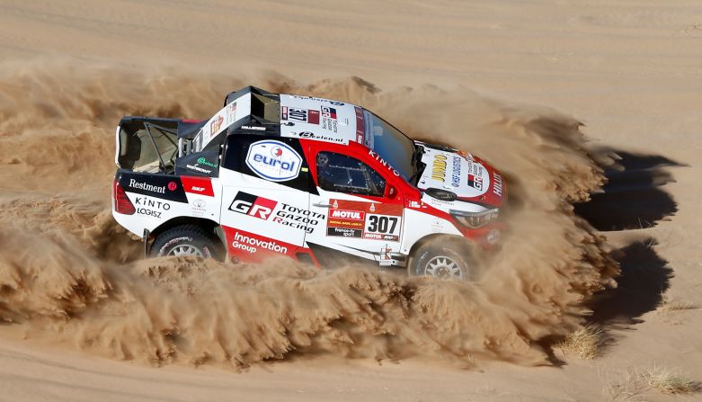 Toyota Gazoo Racing WRT driven by Netherlands' Bernhard ten Brinke and Belgium's Tom Colsoul compete during the 2020 Dakar Rally on Sunday, January 5, in Saudi Arabia. The 14-stage rally cancelled Stage 8 on Sunday, January 12, after Portuguese motorbike rider <a href="index.php?page=&url=https%3A%2F%2Fwww.cnn.com%2F2020%2F01%2F12%2Fworld%2Fmotorbike-death-saudi-arabia-trnd%2Findex.html" target="_blank">Paulo Gonçalves</a> died following a crash. 