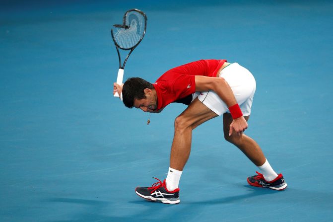 Serbia's Novak Djokovic throws his racquet to the ground during a match against Russia's Daniil Medvedev on Saturday, January 11. <a href="index.php?page=&url=https%3A%2F%2Fbleacherreport.com%2Farticles%2F2870802-atp-cup-2020-saturday-tennis-scores-results-and-final-schedule" target="_blank" target="_blank">Djokovic beat Medvedev</a>, sealing Serbia's spot in the final of the 2020 ATP Cup.