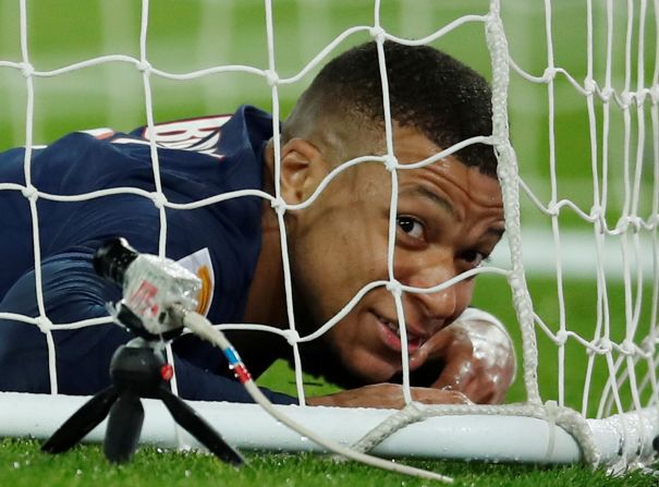 Paris Saint-Germain's Kylian Mbappe celebrates scoring their sixth goal against AS Saint-Étienne during a match on Wednesday, January 8. PSG defeated Saint-Étienne 6-1.