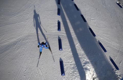 An athlete competes in the Women's 10-kilometer individual race during the second day of the Lausanne 2020 Winter Youth Olympics on Saturday, January 11, in Les Tuffes, France. 