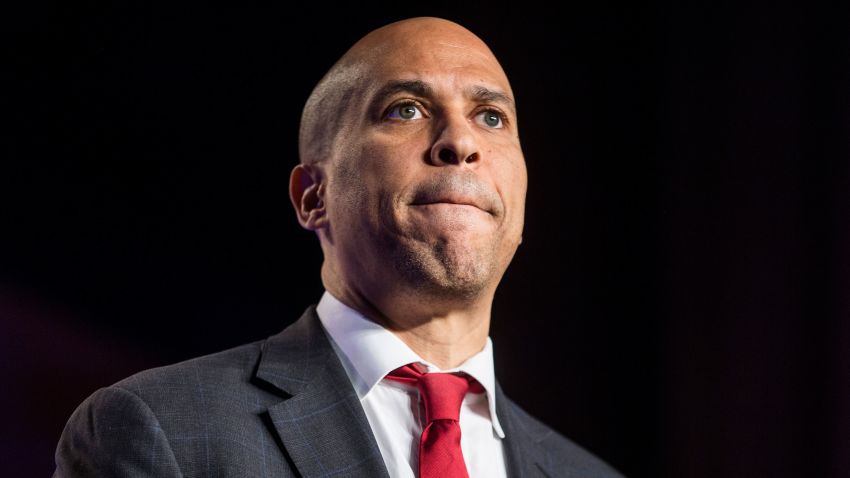 Sen. Cory Booker (D-NJ) speaks during the North American Building Trades Unions Conference at the Washington Hilton April 10, 2019 in Washington, DC. Many Democrat presidential hopefuls attended the conference in hopes of drawing the labor vote.