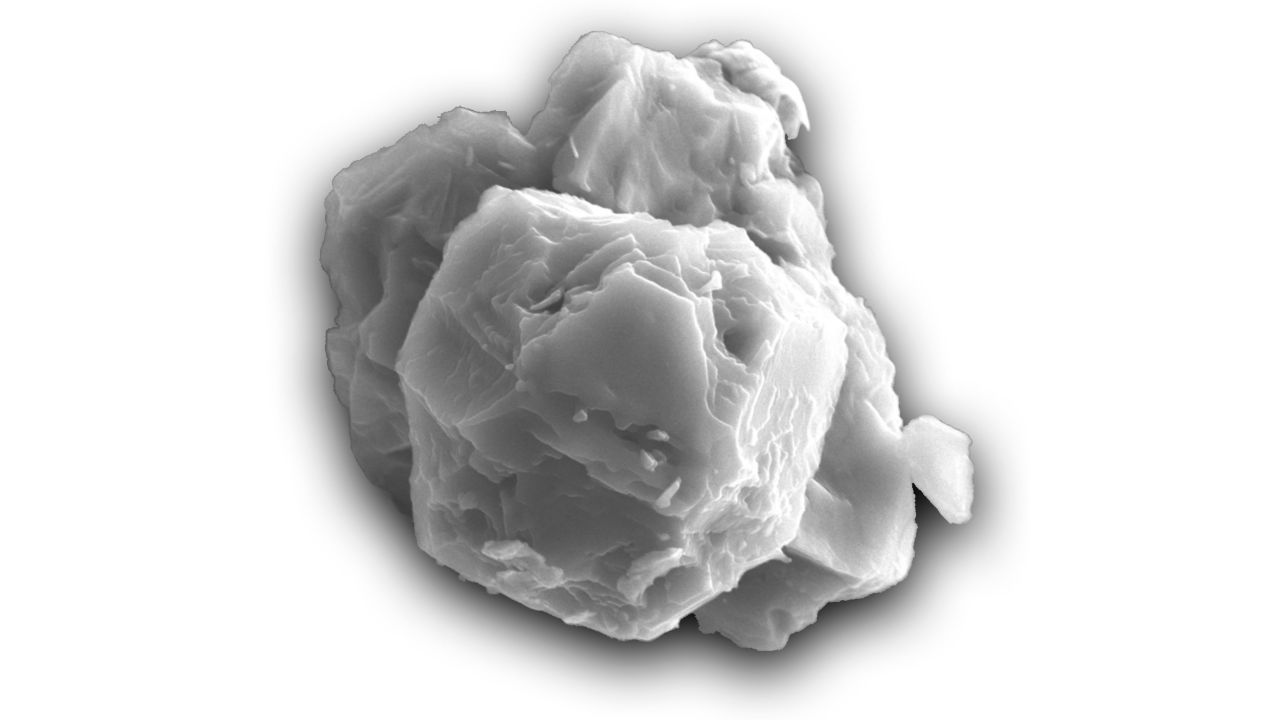 A magnified view of a preosolar grain, or stardust. The grain is  about 8 micrometers.