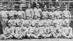Group shot of the 1919 White Sox. They would after this year be known as the "Black Sox Scandal" team, due to the allegation that eight members of the team accepted bribes to lose the 1919 World Series to the Cincinnati Reds. These eight players, pitchers Eddie Cicotte and Claude "Lefty" Williams, first baseman Charles "Chick" Gandil, shortstop Charles "Swede"Risberg, third baseman George "Buck" Weaver, outfielders Joe "Shoeless Joe" Jackson and Oscar "Happy" Felsch, and pinch hitter Fred McMullin, were banned from the game of baseball for life.