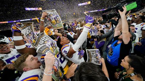 LSU celebrates after their win against Clemson on Monday night. 