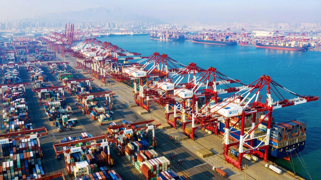 A view of the container port in Qingdao in eastern China's Shandong province on Tuesday, Jan. 14, 2020.