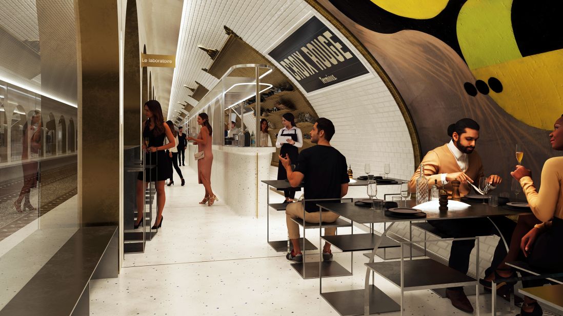 <strong>First for Paris:</strong> The station will transform 246 feet of subway platforms into a subterranean dining hall, with food courts, restaurants and wine and cocktail bars. 