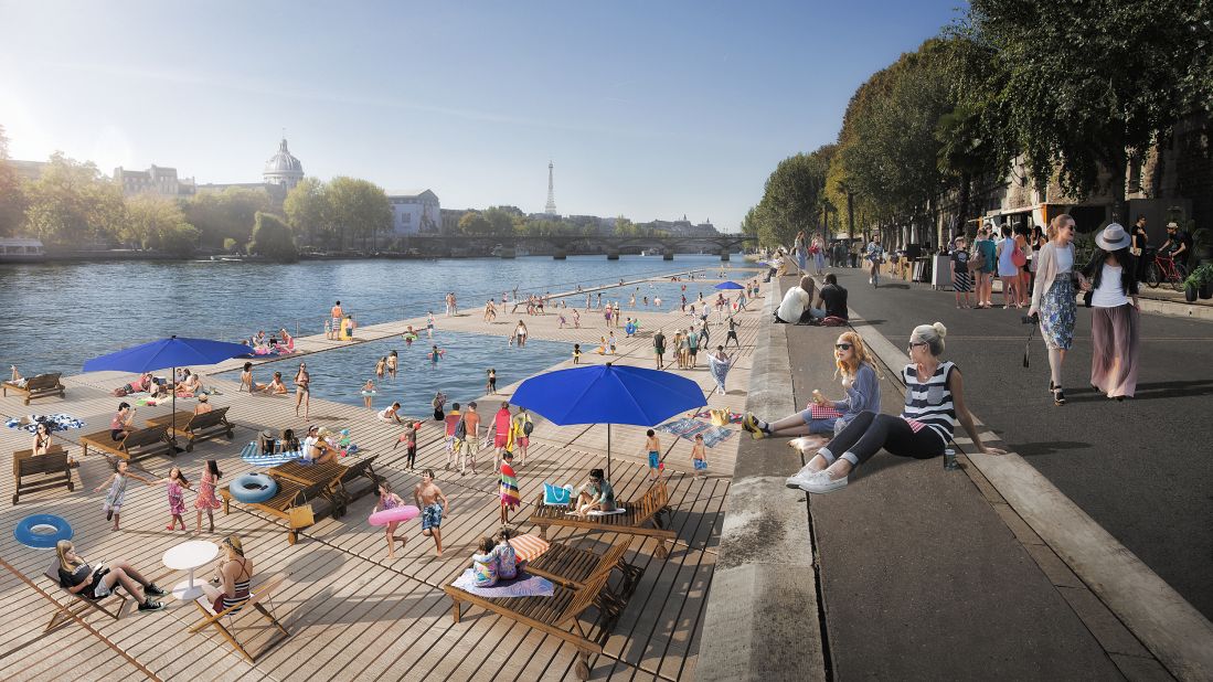 <strong>Urban beach:</strong> But more than just providing a dramatic backdrop to an Olympic competition, the clean-up will also give locals an outdoor beach in the center of Paris.