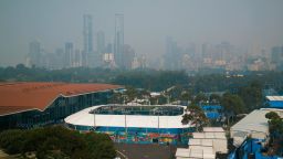 MELBOURNE, AUSTRALIA - JANUARY 14: A general view of the city shrouded in smoke ahead of the 2020 Australian Open at Melbourne Park on January 14, 2020 in Melbourne, Australia. (Photo by Daniel Pockett/Getty Images)