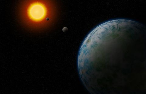 This is an artist's concept of GJ180d, the nearest temperate super-Earth to us with the potential to support life.