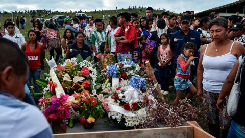 Relatives mourn the death of a community leader who was killed in the area of Caloto, Colombia, in July 2018.