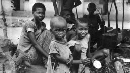 A starving Biafran family during the famine that resulted from the Nigerian civil war. 