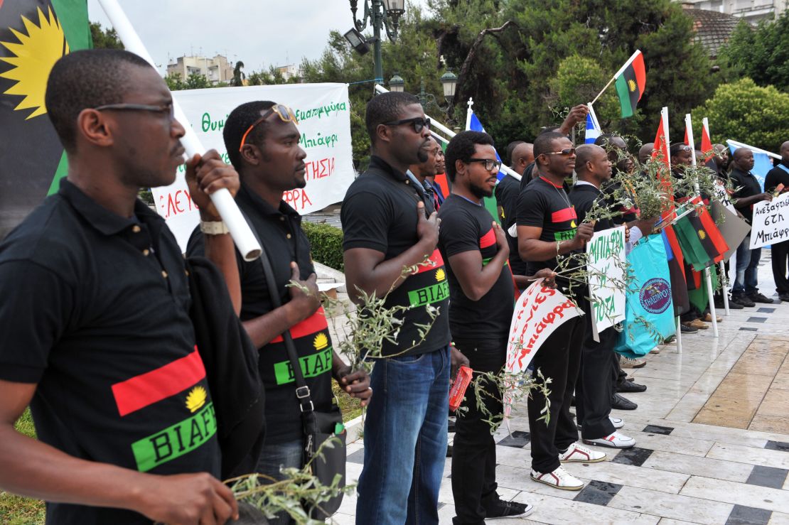 People from Biafra gather during a worldwide demonstration organised by the Indigenous People of Biafra in 2014