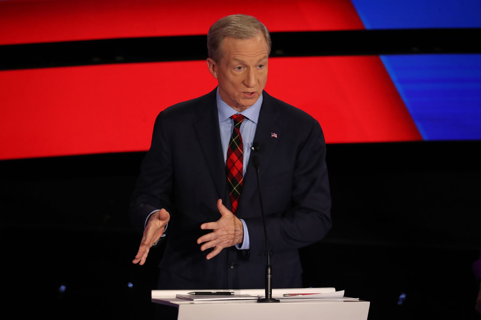 Steyer, a former hedge-fund manager who has spent more than $100 million on television ads, barely made Tuesday's debate. During the debate, he said he would <a href="index.php?page=&url=https%3A%2F%2Fwww.cnn.com%2Fpolitics%2Flive-news%2Fjanuary-democratic-debate-live%2Fh_c4f7cfd2fd5e1cb26233a56f637a387e" target="_blank">declare a state of emergency on climate change.</a>