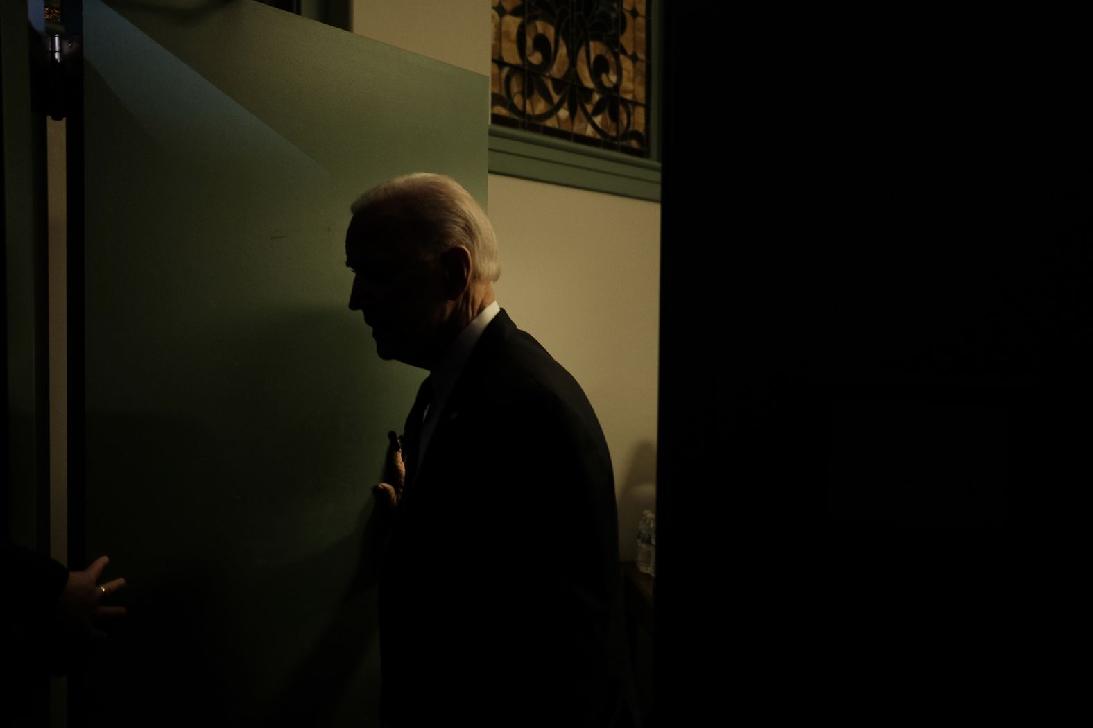Biden heads backstage during a break in the debate.