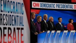 Democratic presidential candidates participate in the Democratic debate in Des Moines, Iowa, on January 14.