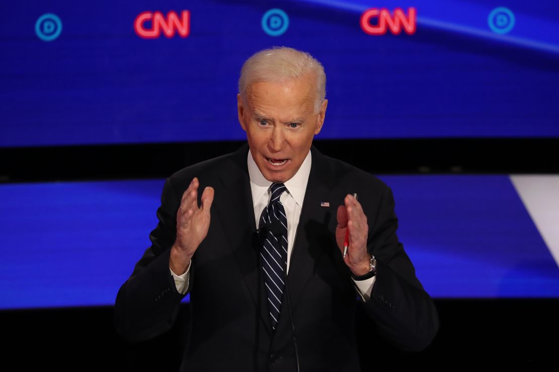 Presidential candidate Joe Biden participates in the Democratic debate in Des Moines, Iowa, on January 14.