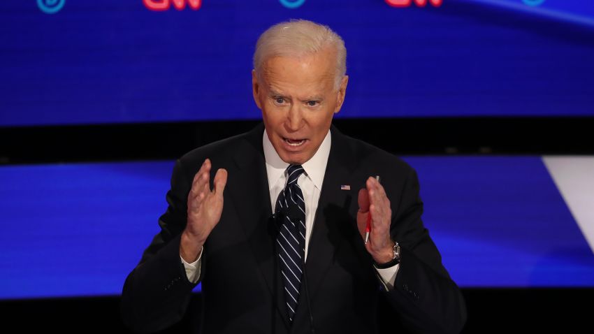 Presidential candidate Joe Biden participates in the Democratic debate in Des Moines, Iowa, on January 14.