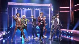 THE TONIGHT SHOW STARRING JIMMY FALLON -- Episode 0931 -- Pictured: Band BTS performs "I'm Fine" on September 25, 2018 -- (Photo by: Andrew Lipovsky/NBCU Photo Bank/NBCUniversal via Getty Images via Getty Images)