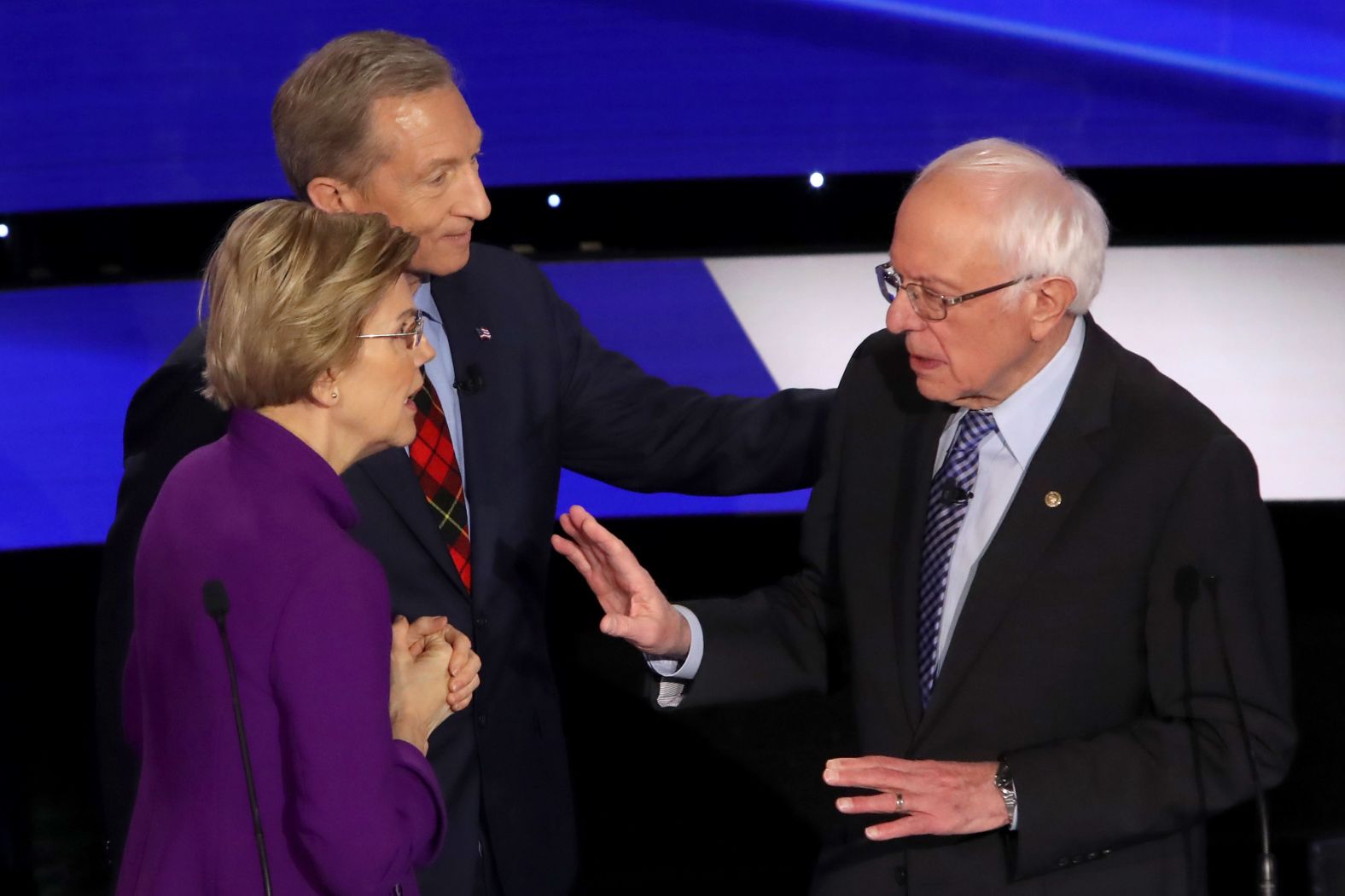 In a <a href="index.php?page=&url=https%3A%2F%2Fwww.cnn.com%2F2020%2F01%2F15%2Fpolitics%2Fbernie-sanders-elizabeth-warren-debate-audio%2Findex.html" target="_blank">tense and dramatic exchange</a> moments after the debate, Warren accused Sanders of calling her a liar on national television. Sanders responded that it was Warren who called him a liar. Earlier in the debate, the two disagreed on whether Sanders told Warren, during a private dinner in 2018, that he didn't believe a woman could win the presidency.