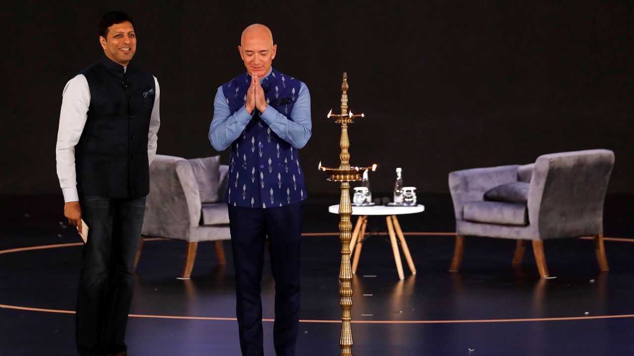 Jeff Bezos attending an Amazon event in New Delhi on Wednesday.